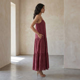 Mulberry Handspun Cotton Drop-Waist Camisole Maxi Tier Dress