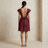 Mulberry Handspun Cotton Open-Back Fit and Flare Knee Length Dress