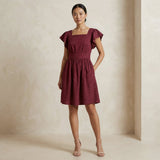 Mulberry Handspun Cotton Open-Back Fit and Flare Knee Length Dress
