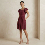 Mulberry Handspun Cotton Open-Back Fit and Flare Knee Length Dress