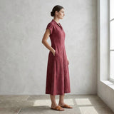 Mulberry Handspun Cotton Paneled A-Line Midi Dress