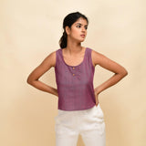 Front View of a Model wearing Mulberry Handspun Cotton Sleeveless Short Top