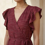 Mulberry Handspun Cotton Ruffle Midi Wrap Dress