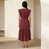 Mulberry Handspun Cotton Ruffle Midi Wrap Dress