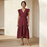 Mulberry Handspun Cotton Ruffle Midi Wrap Dress