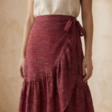Mulberry Handspun Cotton Ruffle Midi Wrap Skirt