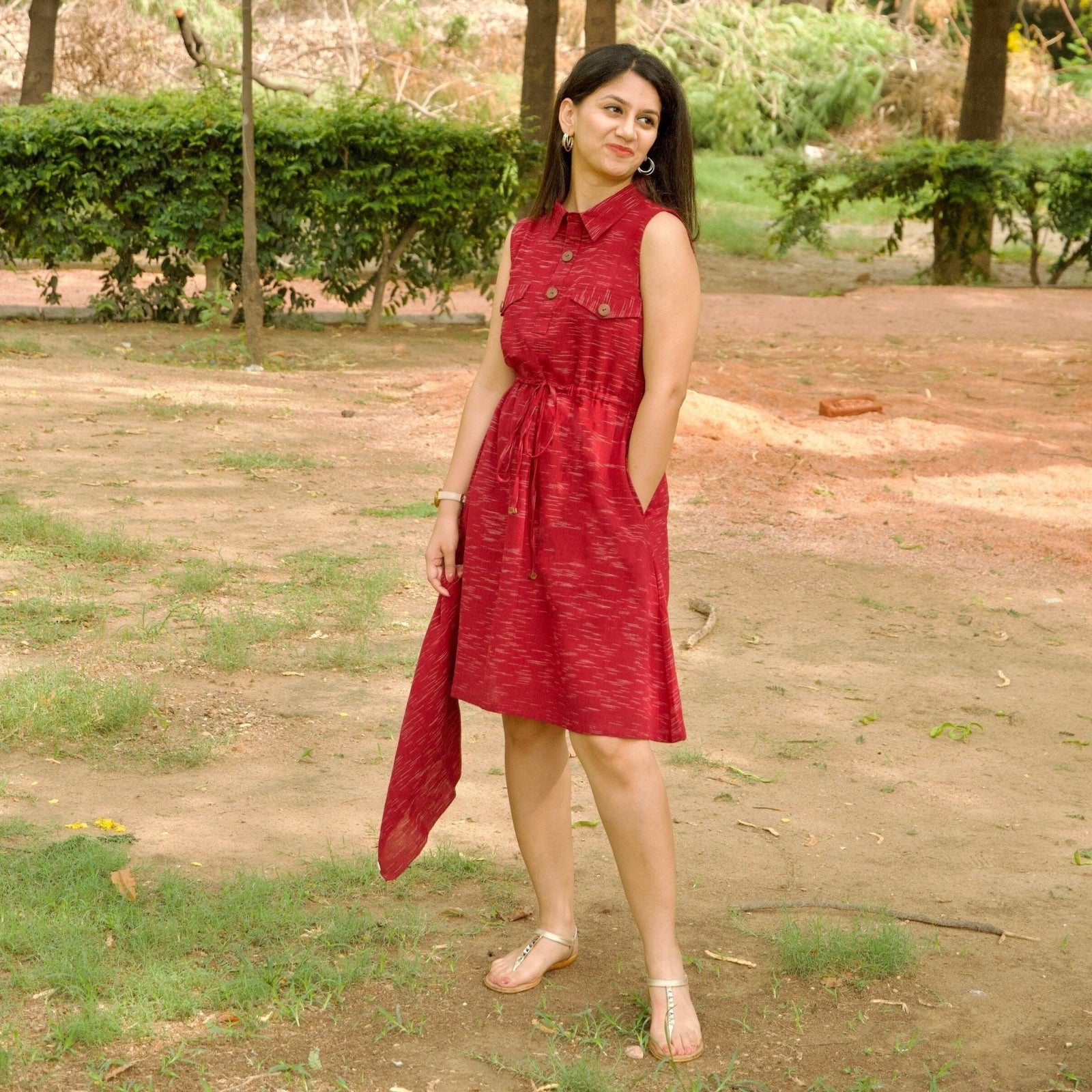 red safari dress Chic Safari Tropical Jacquard-Knit Halter Mini Dress Red Orange / L
