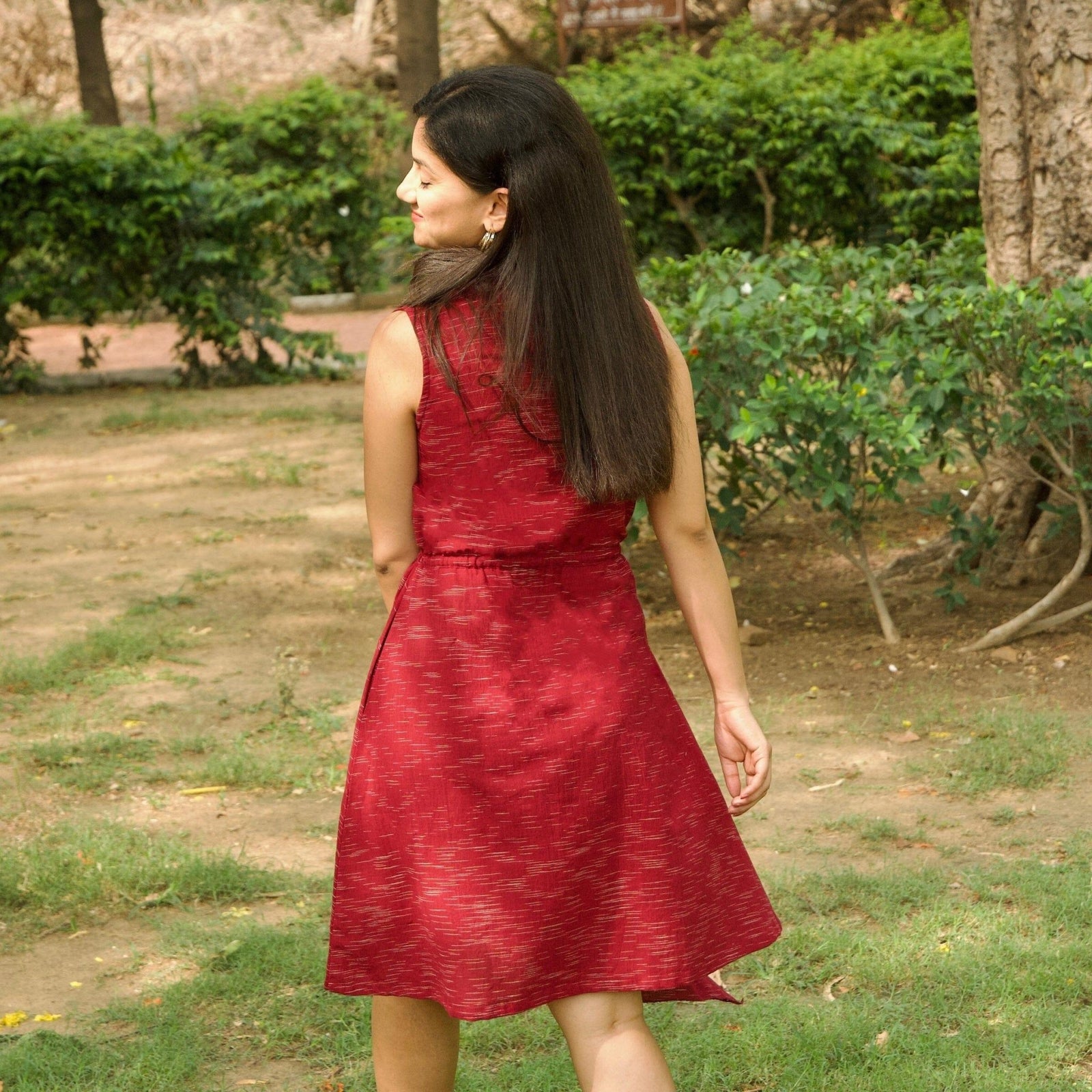 red safari dress Mulberry Handspun Cotton Sleeveless Short 34