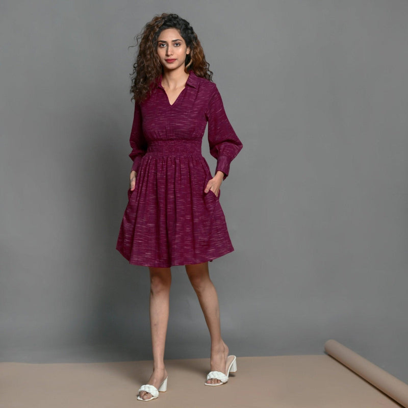 Mulberry Handspun Cotton Split Neck Short Skater Dress 50 Mulberry Handspun Cotton Split Neck Short Skater Dress 50