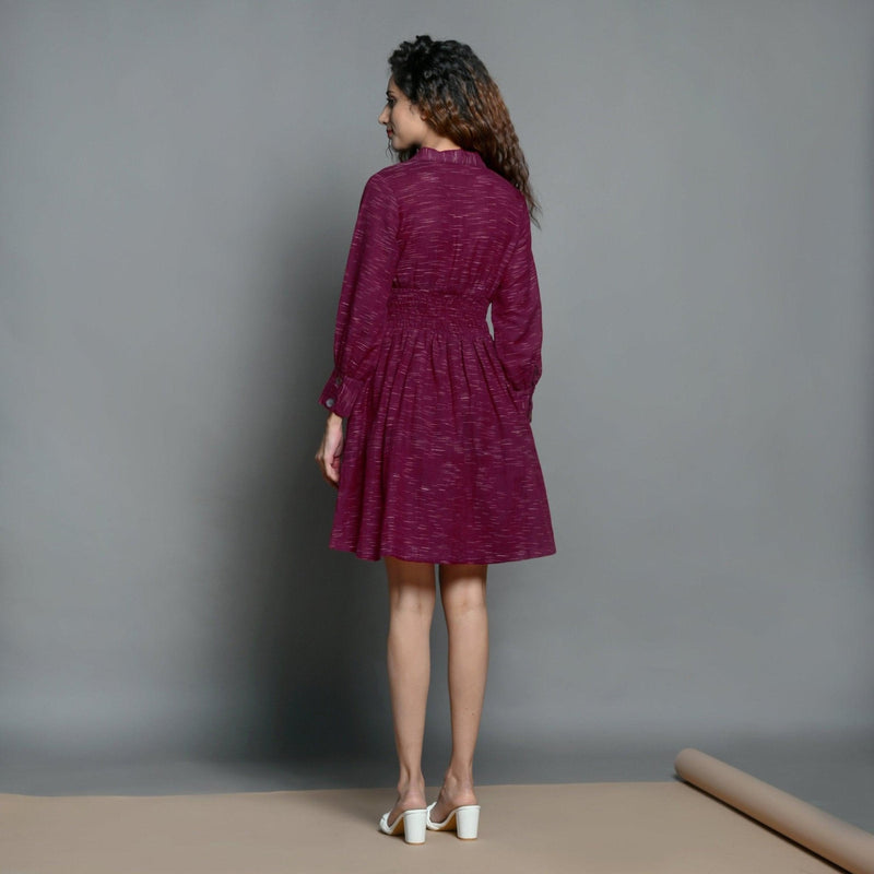 Back View of a Model wearing Mulberry Handspun Cotton Comfy Skater Dress