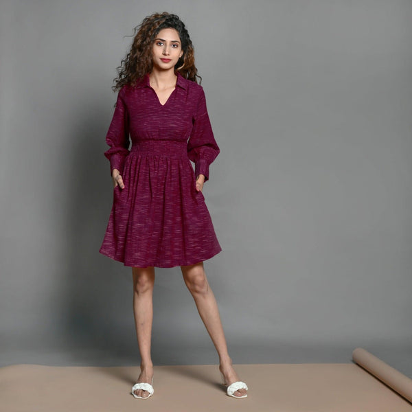 Front View of a Model wearing Mulberry Handspun Cotton Comfy Skater Dress