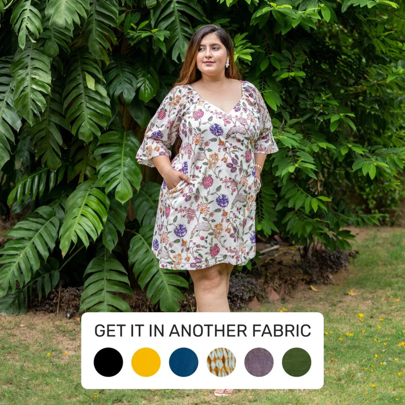 Multicolor Floral Block Print Cotton A-Line Knee Length Wrap Dress Multicolor Floral Block Print Cotton A-Line Knee Length Wrap Dress