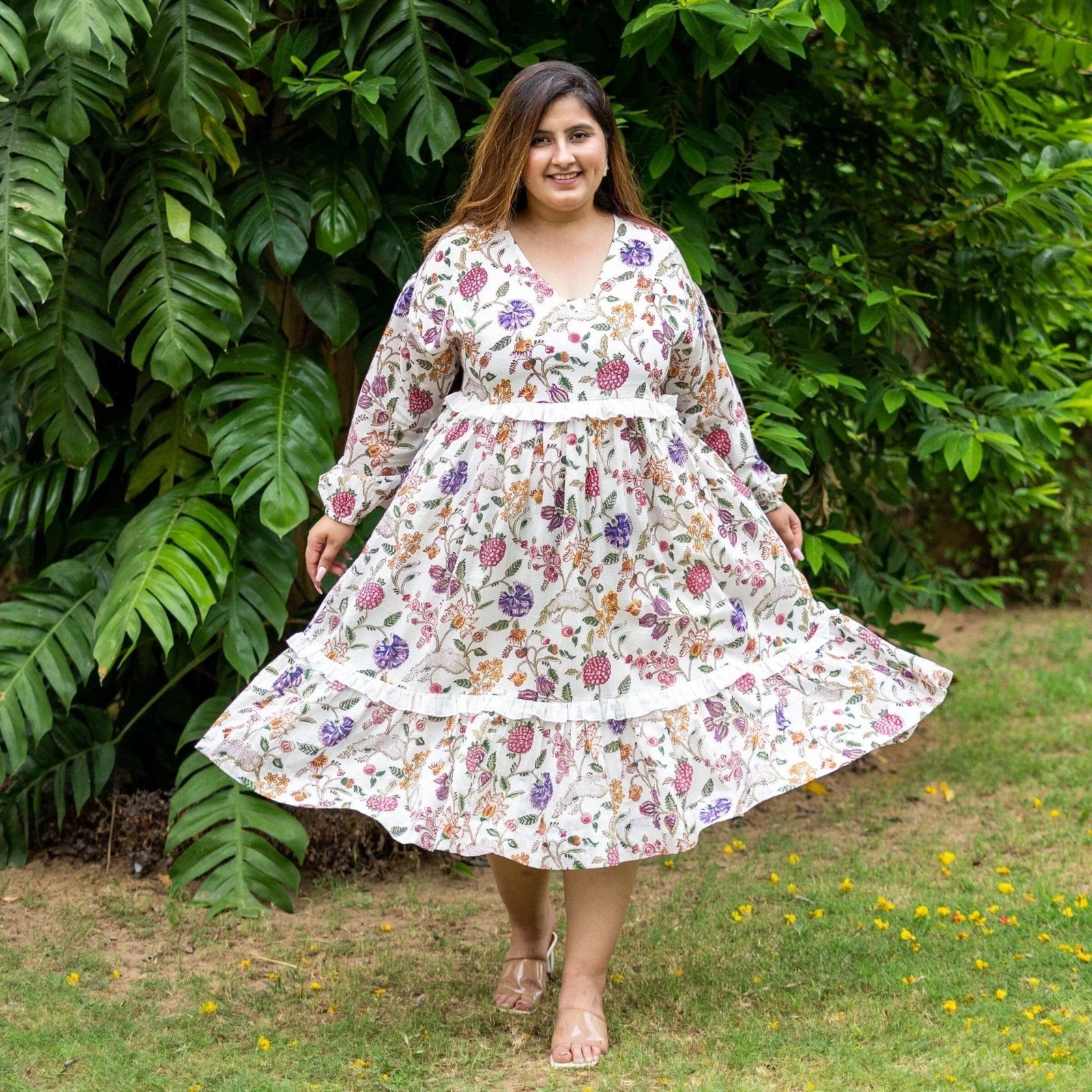 Buy Multicolor Floral Block Print Cotton Boho Tier Midi Dress Online at  SeamsFriendly