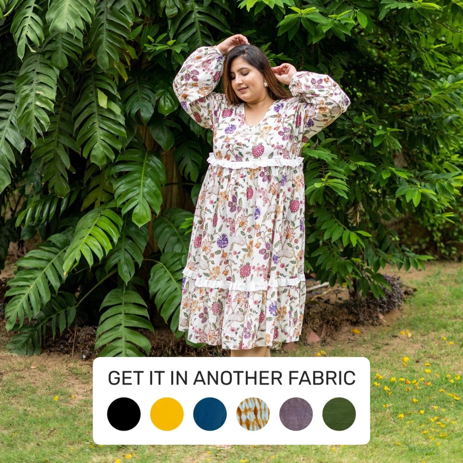 Buy Multicolor Floral Block Print Cotton Boho Tier Midi Dress Online at  SeamsFriendly