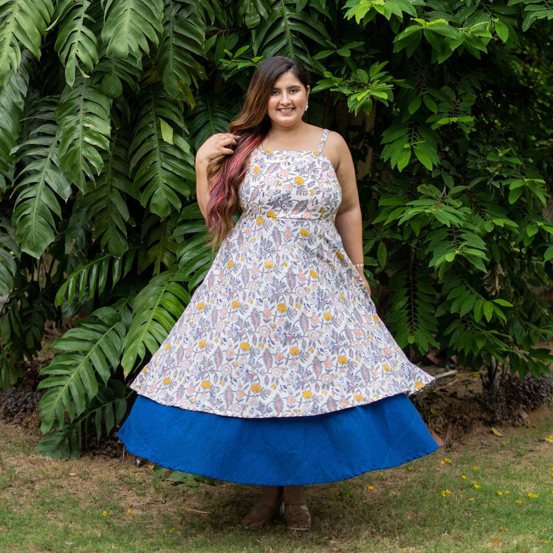 Buy Multicolor Floral Block Print Cotton Layered Maxi Dress Online at SeamsFriendly Buy Multicolor Floral Block Print Cotton Layered Maxi Dress Online at SeamsFriendly