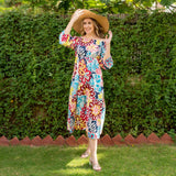 Multicolor Floral Printed 100% Cotton Off-Shoulder Maxi Tier Dress