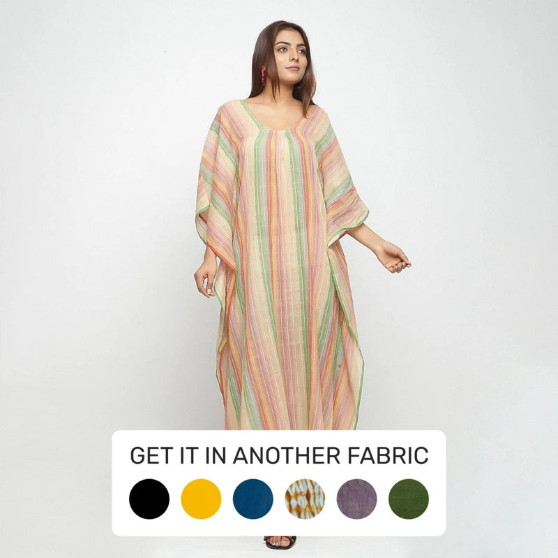 Multicolor Handwoven Cotton Midi Kaftan Dress Multicolor Handwoven Cotton Midi Kaftan Dress
