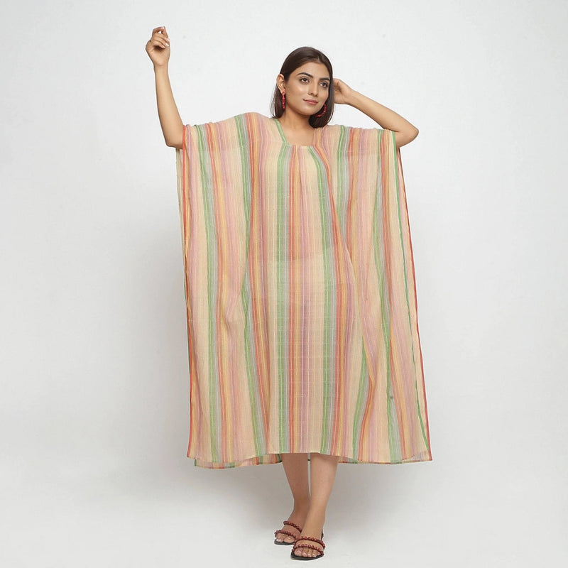 Multicolor Handwoven Cotton Midi Kaftan Dress Multicolor Handwoven Cotton Midi Kaftan Dress