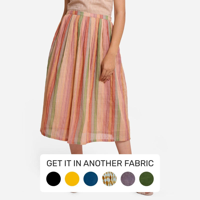 Buy Multicolor Handwoven Cotton Striped Pleated Maxi Skirt Online