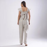 Back View of a Model wearing Striped Handspun Cotton Straight Jumpsuit