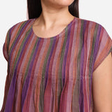 Front Detail of a Model wearing Multicolor Stripes Handwoven Cotton Top