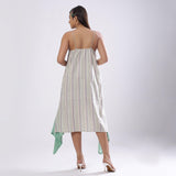 Back View of a Model wearing Multicolor Handspun Striped A-Line Dress