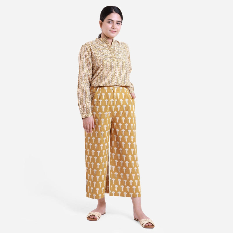 Front View of a Model wearing Bagru Block Print Wide Legged Culotte