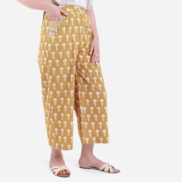 Right View of a Model wearing Bagru Block Print Wide Legged Culotte