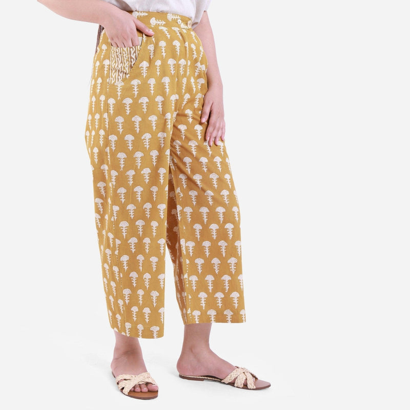 Right View of a Model wearing Bagru Block Print Wide Legged Culotte