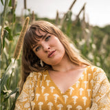 Front View of a Model wearing Bagru Block Printed high Rise Jumpsuit