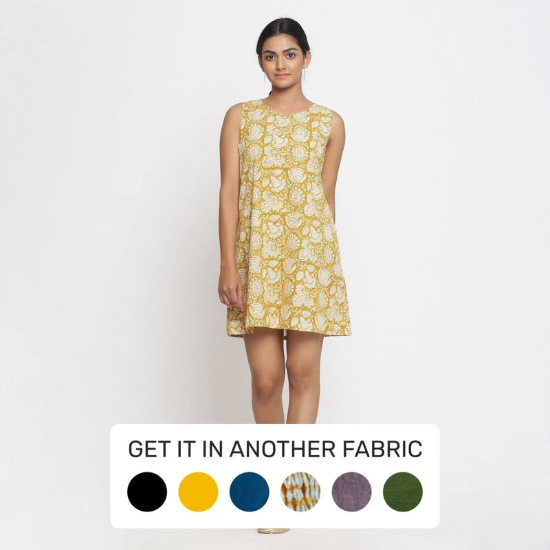 Mustard Cotton Block Print Shift Short Dress Mustard Cotton Block Print Shift Short Dress