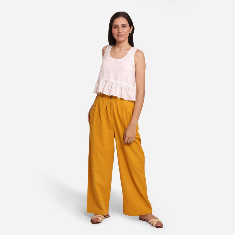 SeamsFriendly Mustard Cotton Flax Elasticated Wide Legged Pant 53 Custom Height Free