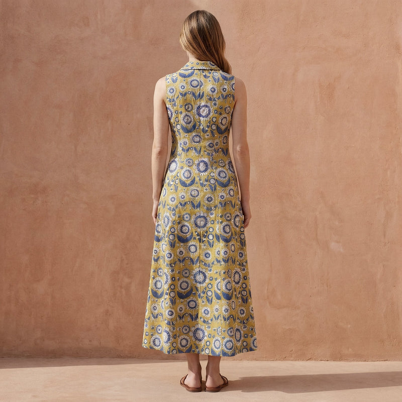 floral sleeveless maxi dress Buy Mustard Floral Block Print Cotton Paneled Sleeveless Maxi Dress Online  at SeamsFriendly