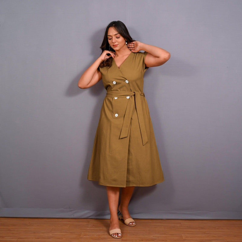 mustard midi dress Mustard Warm Cotton Flannel Button-Down A-Line Midi Dress 36" / Petite (5'1" and below)