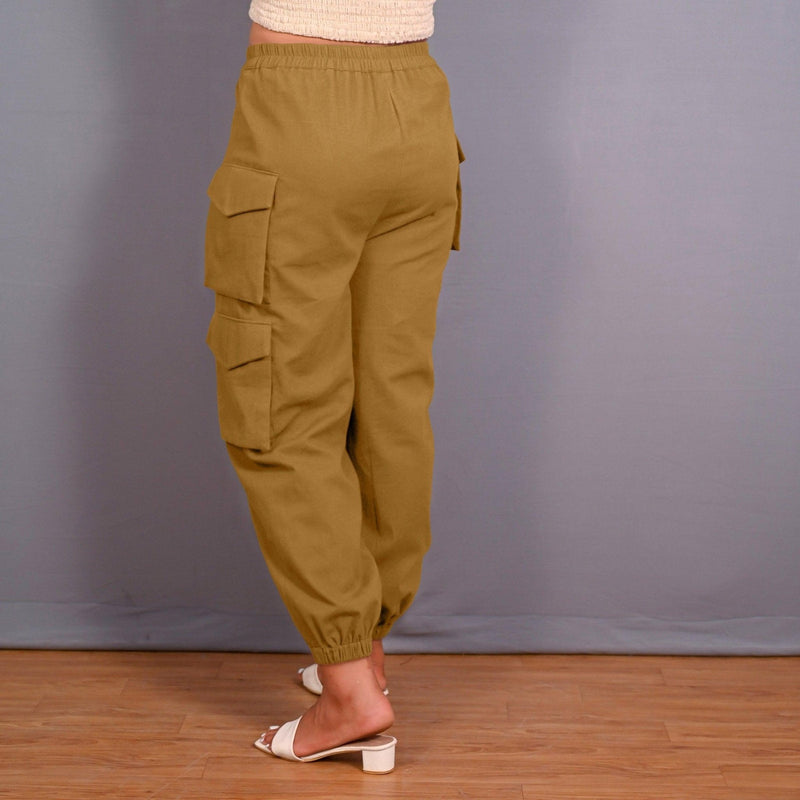 Mustard Warm Cotton Flannel Elasticated Cargo Jogger Pant