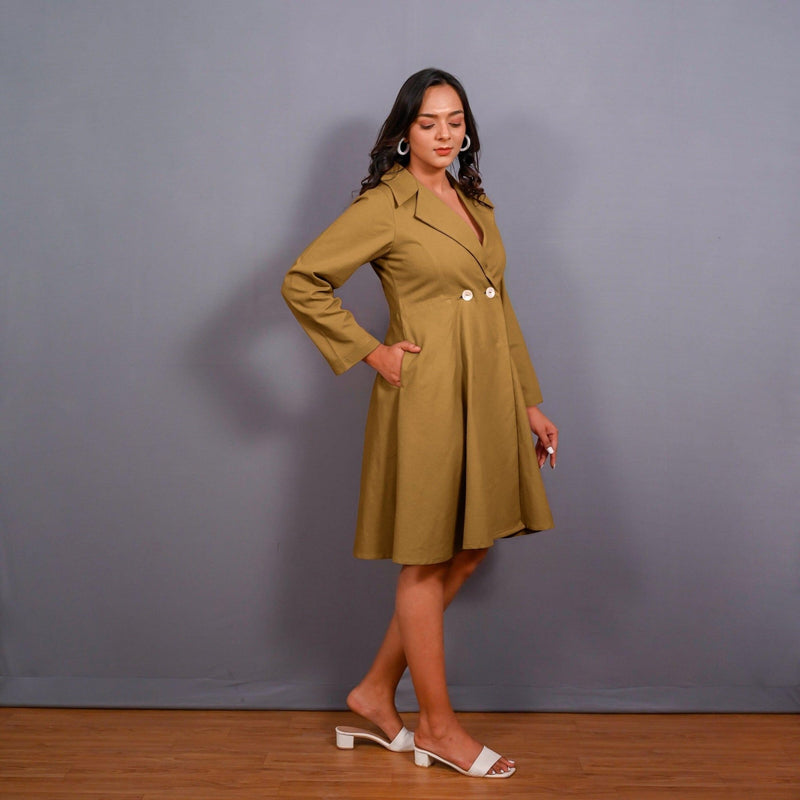 Mustard Warm Cotton Flannel Fit and Flare Knee Length Blazer Dress 54" / Petite (5'1" and below) Mustard Warm Cotton Flannel Fit and Flare Knee Length Blazer Dress 54" / Petite (5'1" and below)
