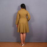 Mustard Warm Cotton Flannel Fit and Flare Knee Length Blazer Dress