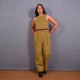 Mustard Warm Cotton Flannel High-Rise  Convertible Jogger Cargo Pant