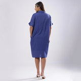 Back View of a Model wearing Navy Blue Azo-Free Dyed Shirt Dress