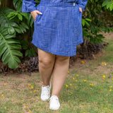 Navy Blue Checks Cotton Shirt and High-Rise Skort Co-ord Set