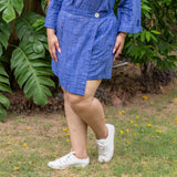 Navy Blue Checks Cotton Shirt and High-Rise Skort Co-ord Set