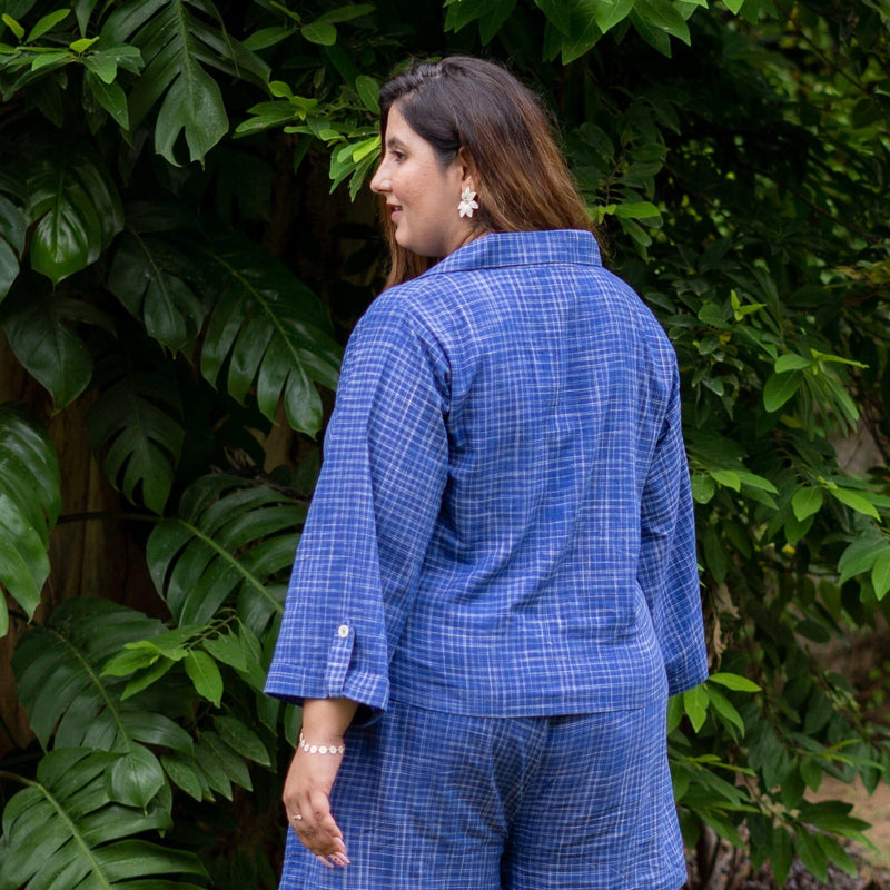 Navy Blue Checks Handspun Cotton Button-Down Shirt