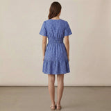 Navy Blue Checks Handspun Cotton Elasticated Short Tier Dress