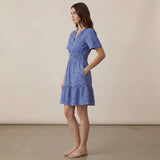 Navy Blue Checks Handspun Cotton Elasticated Short Tier Dress