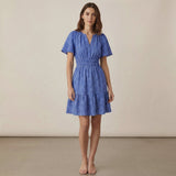 Navy Blue Checks Handspun Cotton Elasticated Short Tier Dress