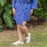 Navy Blue Checks Handspun Cotton High-Rise Skort