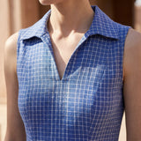 Navy Blue Checks Handspun Cotton Paneled Sleeveless Maxi Dress