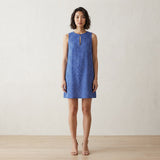 Navy Blue Checks Handspun Cotton Sleeveless A-Line Short Shift Dress