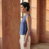 Navy Blue Checks Handspun Cotton Sleeveless Side-Tie Top