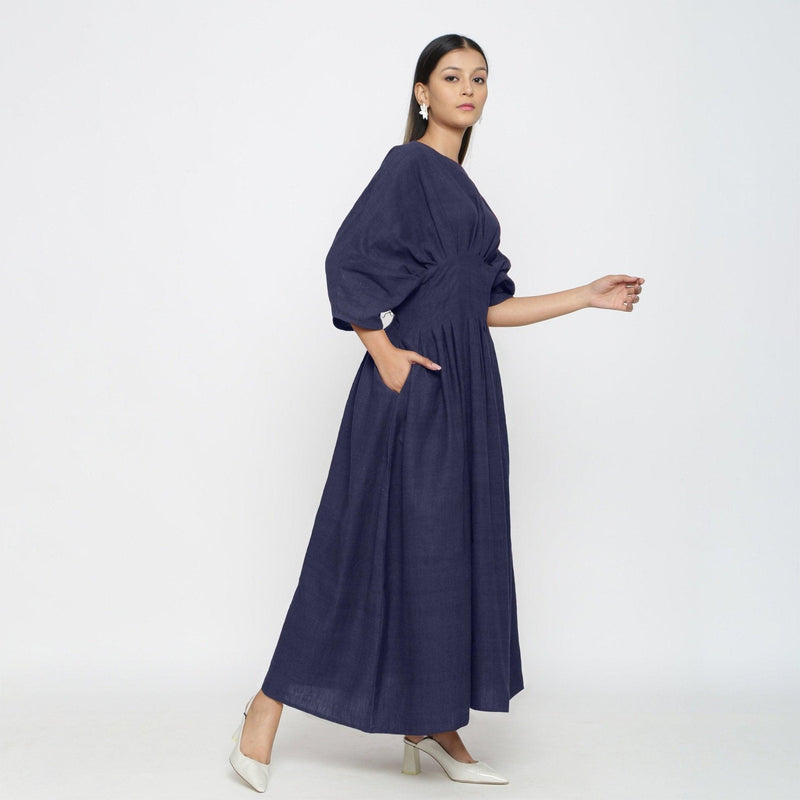 flared pleated dress Long Sleeve Pleated Fit And Flare Dress - Blossom